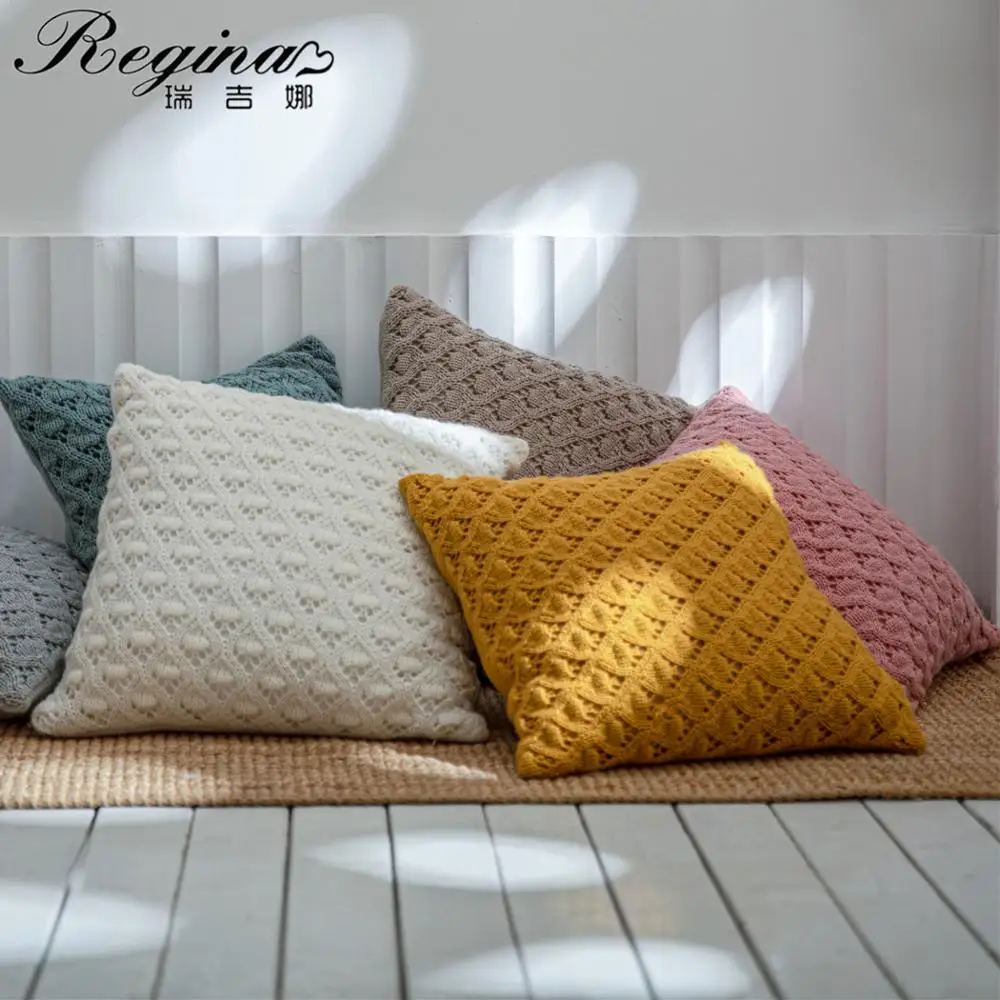 

REGINA Summer Scandinavian Style Pillow Case Diamond Beatle Shape Hollow-out Pure Color Yellow Blue Cushion Cover For Decorate