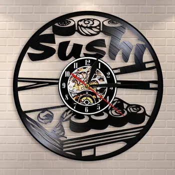 

Japanese Cuisine Wall Art Sushi Rolls Vinyl Record Clock Personallized Sushi Bar Japanese Sashimi Asian Restaurant Wall Clock