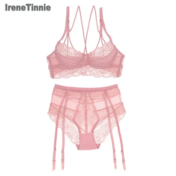 

Irene Tinnie Lace Garter Sexy Lingerie Set Women Intimates 2020 See Through Bra And Thongs Female Underwear Set Stanik Damski