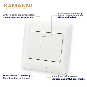 

Flame retardant PC panel switch 1 gang 1/2 way large panel EU standard interrupter wall lamp 16 switch hidden luxury switch