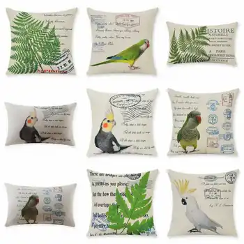 

Fashion Plant Leaves Parrot Pillow Case Cotton Linen Waist Cushion Case Office Home Soft Room Decorative