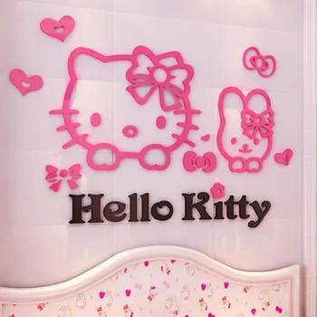 

Cartoon pink cat rabbit three-dimensional wall stickers3d crystal acrylic children room bedroom bedside background wall stickers