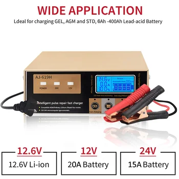 

LUNDA 12V 24V Car Battery Charger Auto Power Pulse Repair Chargers AGM Wet Dry Lead Acid lithium Battery with protection