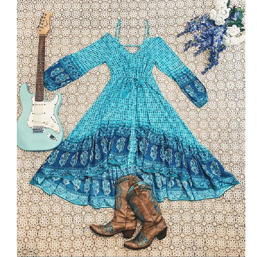 Женское платье в стиле бохо TEELYNN Осеннее фиолетовое из искусственного шелка с