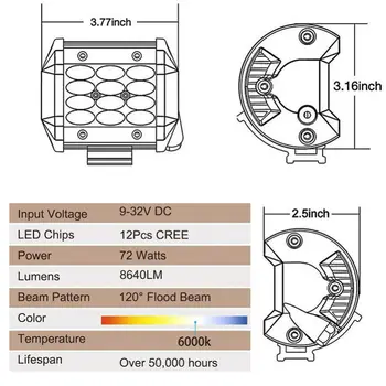 

Off Road LED Work Lights Accessories SUV Boat 1 Pair 6000K 8640LM Replacement