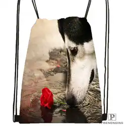 Изготовленная на заказ собака с цветком-романтическая-Роза @ 01-походная сумка на шнурке милый рюкзак для детей (черная спинка) 31x40 см #180611-03-105