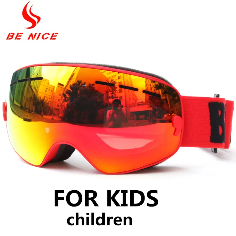 Ski Goggles Benice Ski-Glasses for Children Uv400 Anti-Fog Boy Girl Spherical-Lens Big