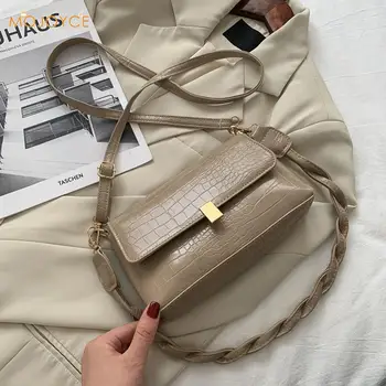 

Fashion Alligator Pattern PU Leather Crossbody Bag Women Woven Strap Shoulder Handbags Casual Solid Color Top-handle