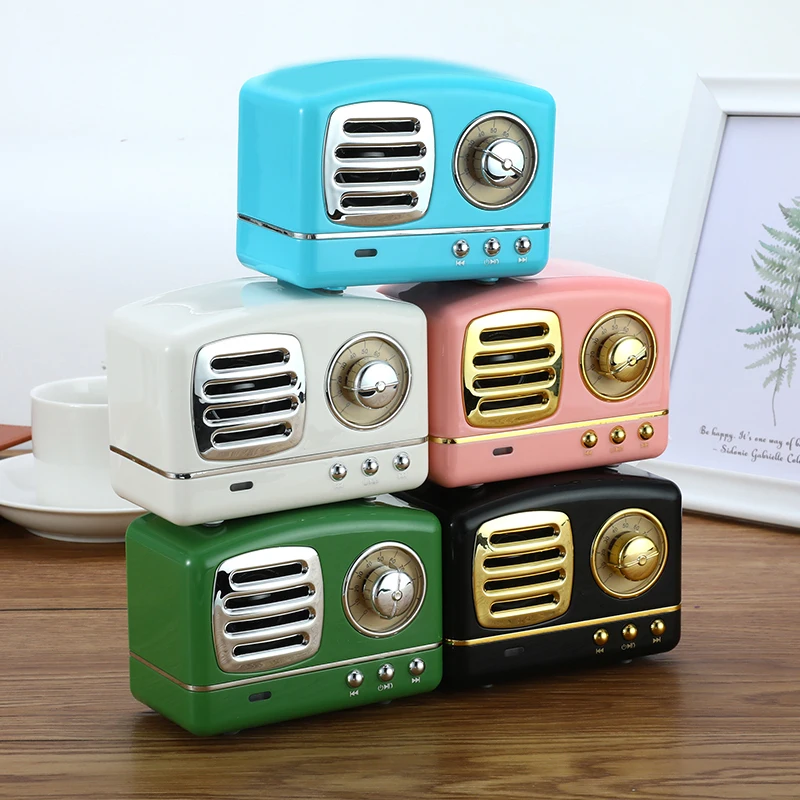 New Retro Bluetooth Speaker Portable U Disk TF 3D Surround Stereo Subwoofer Loudspeaker Innovative Radio Mini Speaker 5 Colors