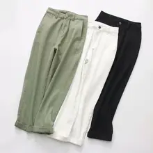 Женские повседневные однотонные джинсы брюки свободные карманы с высокой талией Прямые брюки