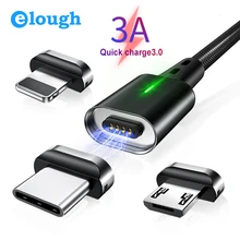Быстрое магнитное зарядное устройство Elough 3,0 4,0 Micro USB кабель для iPhone samsung Xiaomi Быстрый Магнитный шнур для зарядки телефона type C кабель