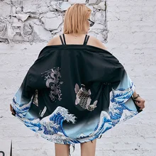 Японское кимоно Азиатский юката для женщин Harajuku топы японский традиционный Восточный этнический кардиган-кимоно унисекс свободные блузки FF2367