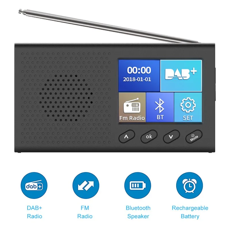 

Multifunction Portable DAB+ FM Digital Bluetooth Radio, 2.4-inch LCD Display Stereo Speaker With 1200mAh Rechargeable Battery