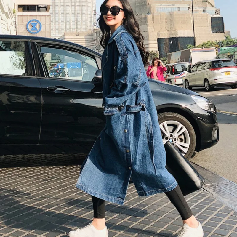 LANMREM 2020 Новая Осенняя джинсовая двубортная куртка с отложным воротником и