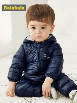 

Balabala Baby down rompers jumpsuit baby clothes winter out out coat climbing clothes keep warm thick hooded romper