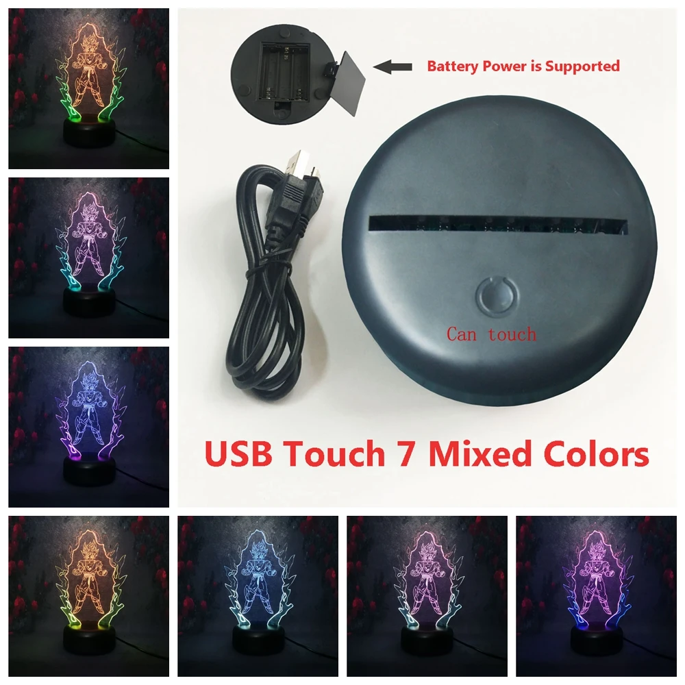 3D RGB смешанный двойной 7 цветов меняющий свет Dragon Ball Супер Saiyan Wukong Fight Go Action СВЕТОДИОДНЫЙ Ночник подарок ребенку на Рождество игрушка - Испускаемый цвет: Touch 7 color
