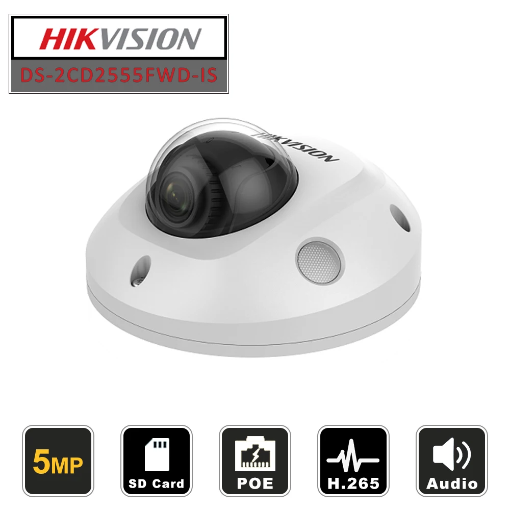Hikvision камера видеонаблюдения наружная DS-2CD2555FWD-IS 5MP ИК Мини купольная POE камера безопасности s встроенный микро H.265+ SDslot