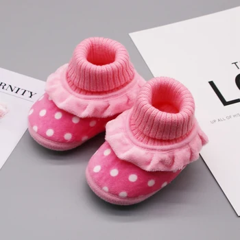 

Autumn Winter Baby Crib Shoes Polka Dot Lace Knit Girls Shoes Non-Slip Baby Toddler Shoes for 0-18M