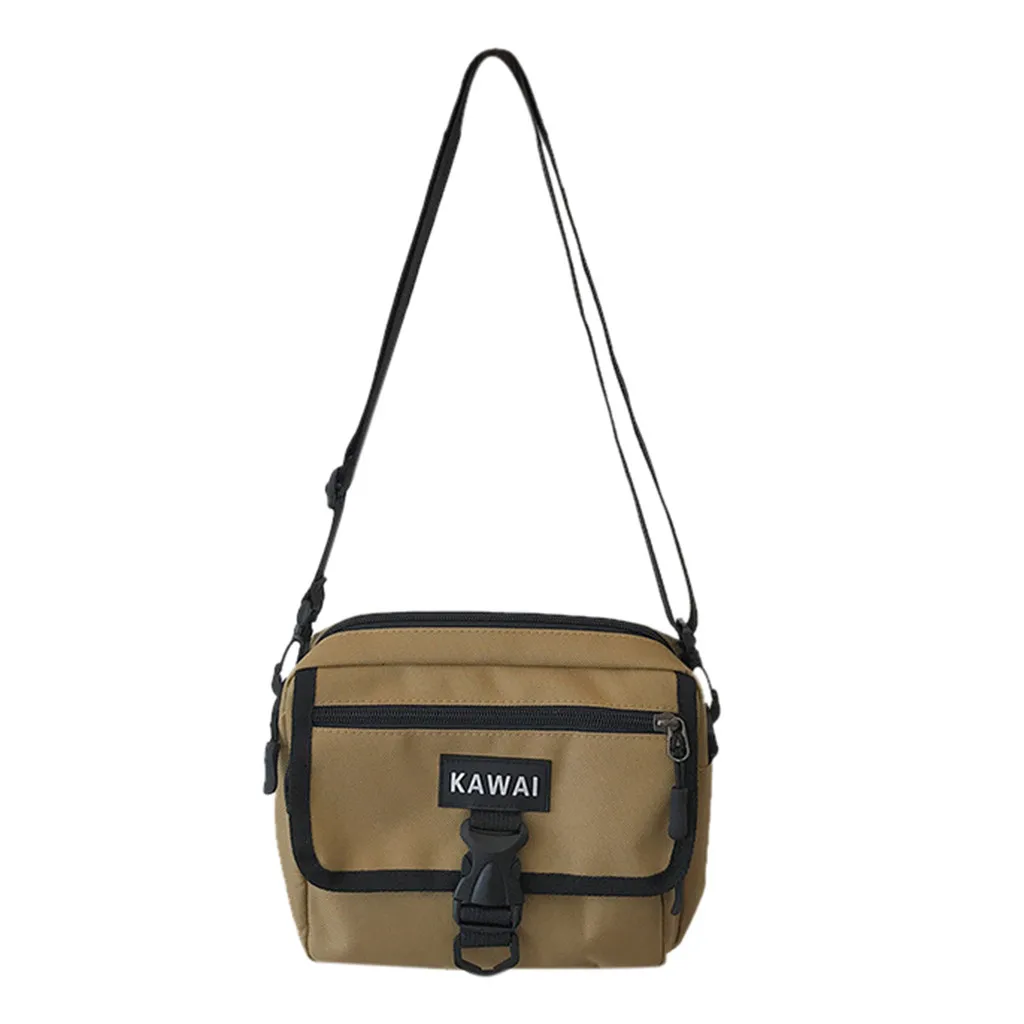 Новая мужская модная сумка в стиле хип-хоп в стиле ретро, однотонная сумка на молнии с несколькими карманами, холщовая маленькая сумка, сумка на плечо - Цвет: Коричневый