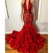 Красное платье с глубоким v-образным вырезом, расшитое блестками, для выпускного вечера,, кружевные аппликации, шлейф, Формальные Вечерние платья с 3D цветочным рисунком CP369