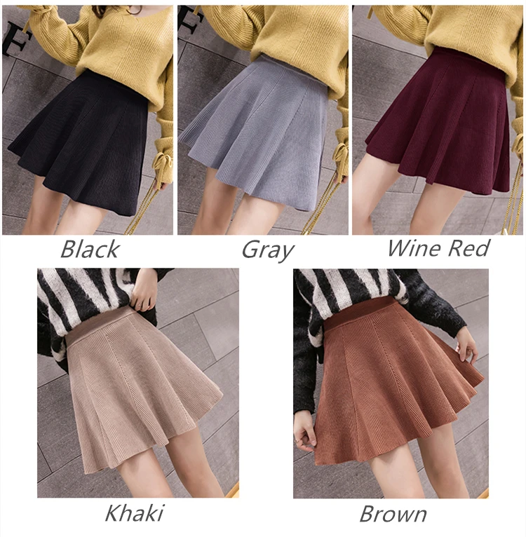 Fashion Streetwear Winter Knit Skirt Women Vintage High Elastic Waist Micro Mini Skirts Striped Knitted Skater Saia Feminina