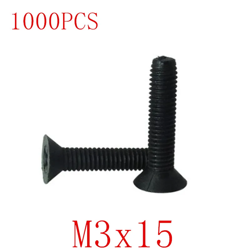 1000 шт. оптовая продажа M3 * 15 m3x15 черный крестовой плоский пластиковый винт