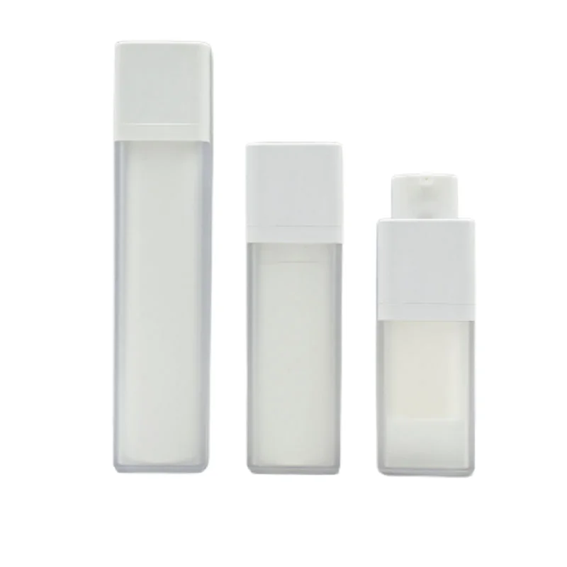 

15ml 30ml 50ml Frost Plastic Vacuum Packing Bottle White Lid Square press Pump Lotion Essence Sunscreen Airless Bottle 15pieces