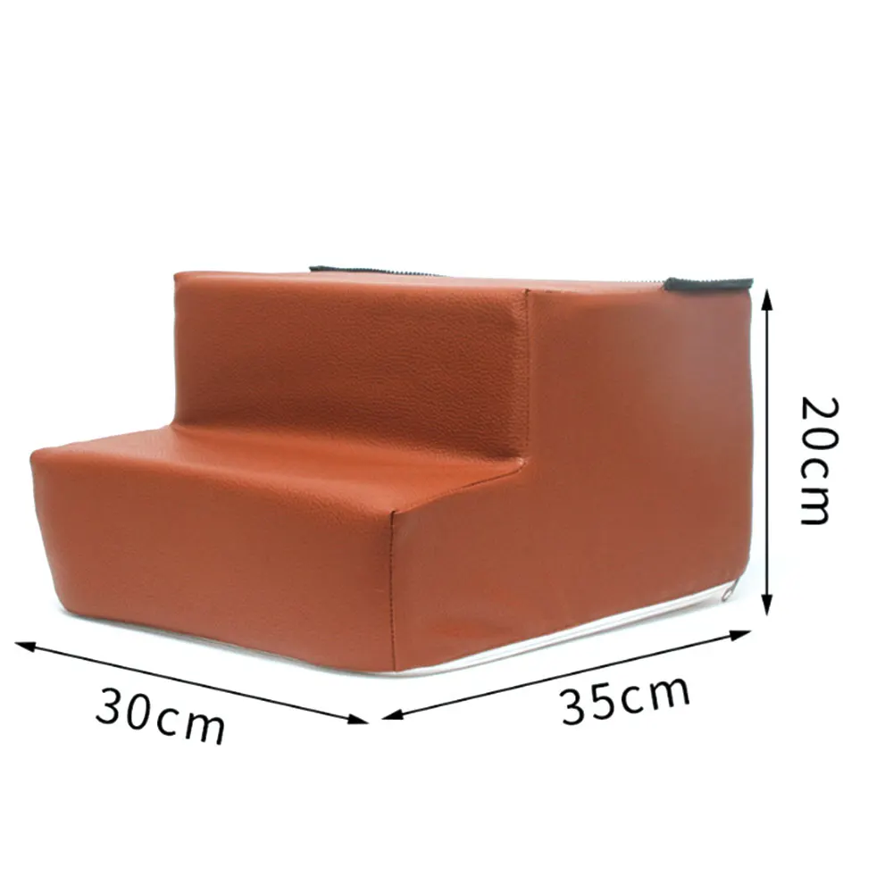 coffee leather S Лестница для домашних животных, дышащая сетка, складная Съемная кровать для домашних животных, лестница для собак 2/3 шагов, лестница для маленьких собак, щенков, кошек, подушка для кровати, коврик - Цвет: coffee leather S