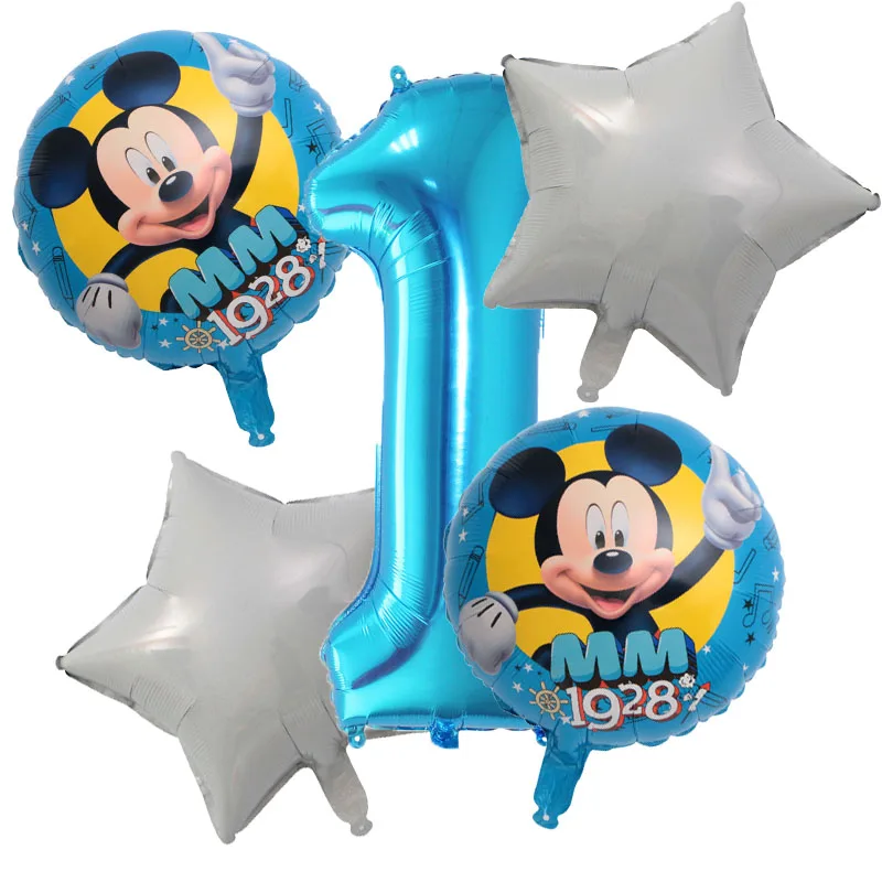 Balloon 1 Вечеринка на день рождения для детей, для мальчиков, тема Микки Маус, вечерние одноразовые тарелки, салфетки для торта, набор шаров из фольги, декор ко дню рождения - Цвет: Balloon 1