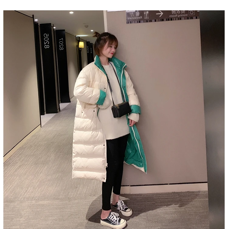 Зима, зимний светильник Dongdaemun, тонкий пуховик, женский, средней длины, свободный, плюс размер, выше колена, модное пальто