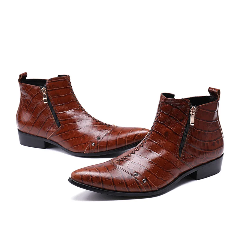 

Cool Short Boots Martin Boots Men's Boots Chaussures Cow Leather Cowhide Cowboy Pointed Toe Ankle Genuine Leather Work & Safety