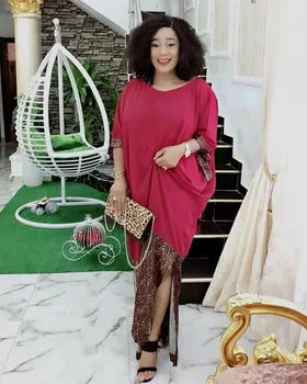 

African Design Print Dashiki Dress Leopard Muslim Bazin Bat Sleeve Fairy Maxi Robe Gowns Broder Riche Sexy Loose Traditional