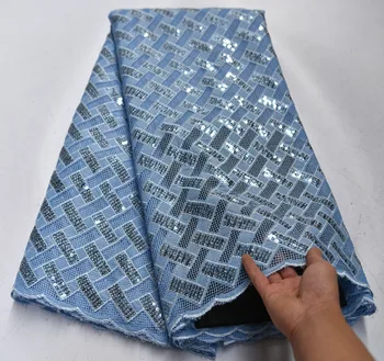 

2020 Latest African French Tulle Lace Fabric Embroidery African Lace Fabric With Luxury Sequins For Nigeria Wedding Party Dresse