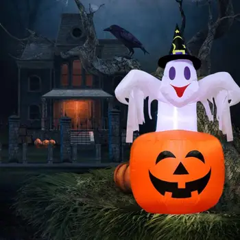 

Halloween Inflatable Blow Up Ghost On Pumpkin Polyester With Color Changing LED Doll Decoration For Indoor Outdoor Scary Ghost