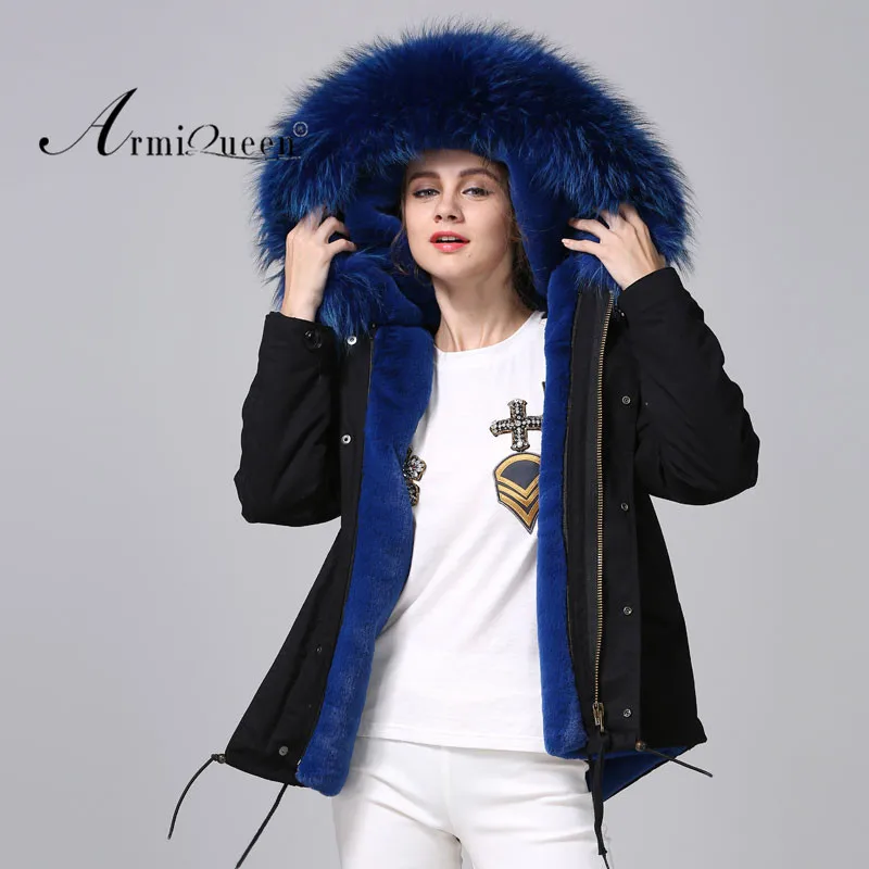 winter parka black coat for women blue big fur collar oversized natural dresss style