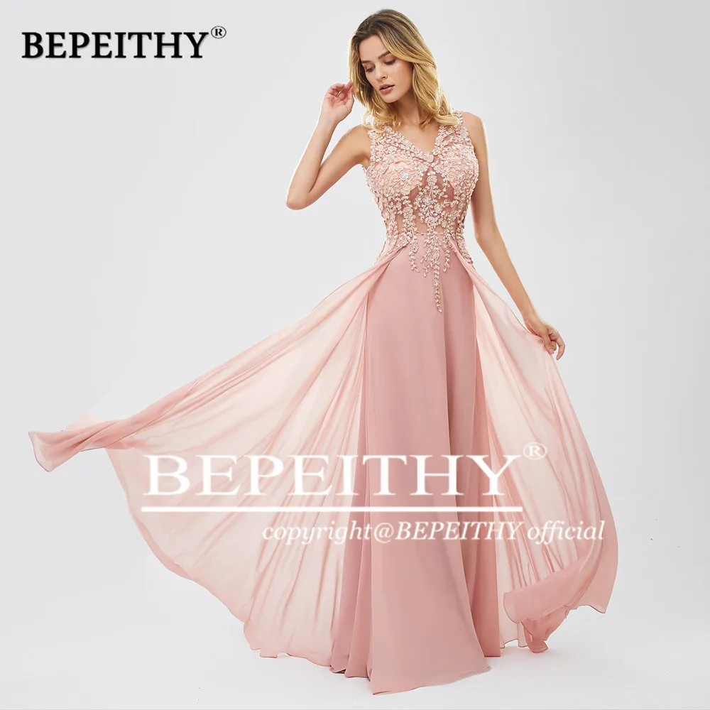 BEPEITHY вечернее платье с v-образным вырезом платья Robe De Soiree кружевное розовое винтажное вечернее платье 2019 Abiye Gece Elbisesi