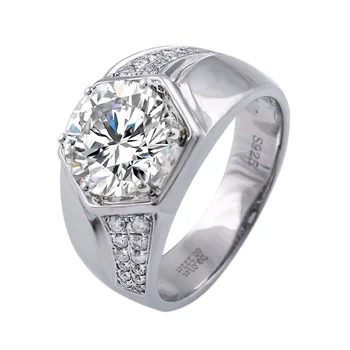 

925 Silver Sterling Men Ring 3ct 9mm Round Melee Moissanite Ring Classic Style Diamond Jewelry Party Anniversary Ring For Man