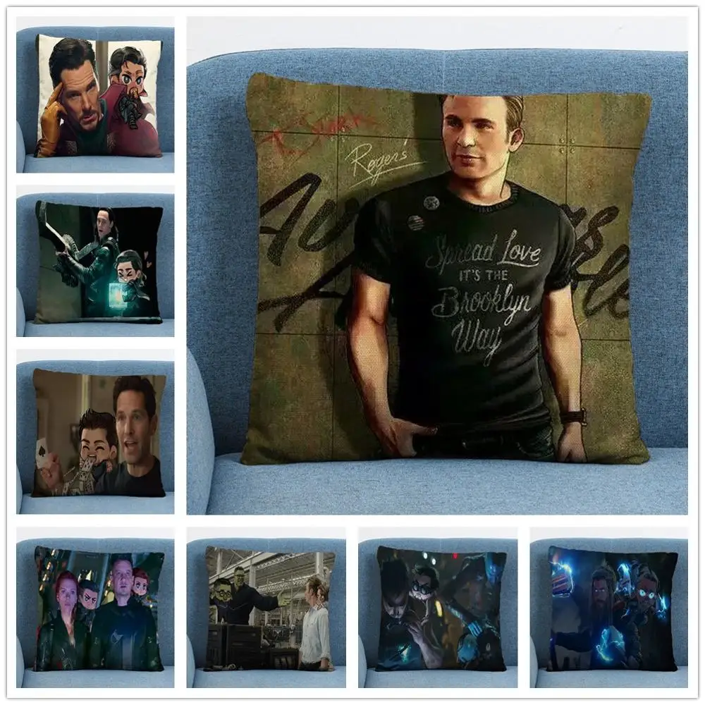 

Marvel Superhero Cartoon Cute Big Head 45X45cm Linen Cushion Cover Pillow Case for Home Sofa Car Decor Pillowcase 45X45cm