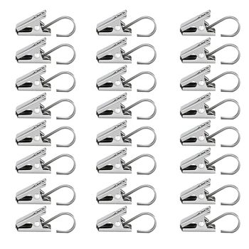 

1 Set 50 Pcs Stainless Steel Curtain Clips Practical Curtain Hooks Stainless Steel Curtain Flat Clasp Clamp
