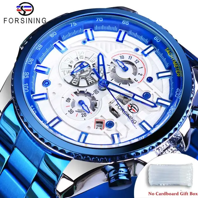 Forsining Waterproof Men's Automatic Watch Calendar Luxury Military Watches Sport Style Luminous Clock Black Free Ship to Brazil GMT1137-19 no box