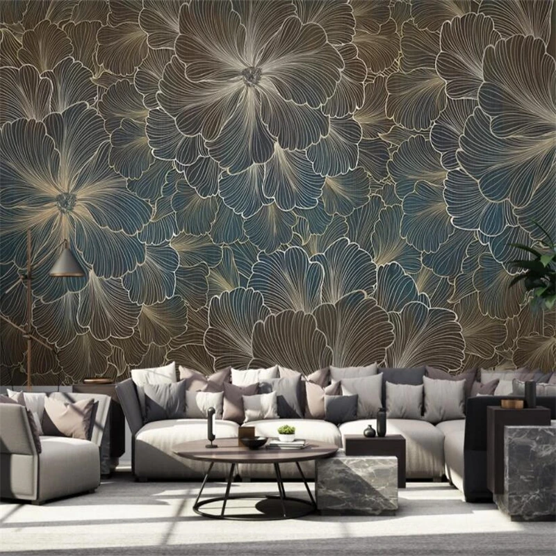 beibehang custom Golden line flower Large Mural wallpapers for Living Room Bedroom Luxury Art Wallpaper Home Decor Wall Painting