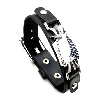 

Anime Attack on Titan Wings of PU Charm Men Shingeki no Kyojin Cosplay Bangles Survey Corps Leather Bracelets Black 10pcs/lot