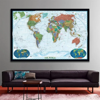 

59x88 Inch The World Geographic Map Posters and Prints on Canvas Paintings Wall Art Pictures for Class Room, Home Decoration