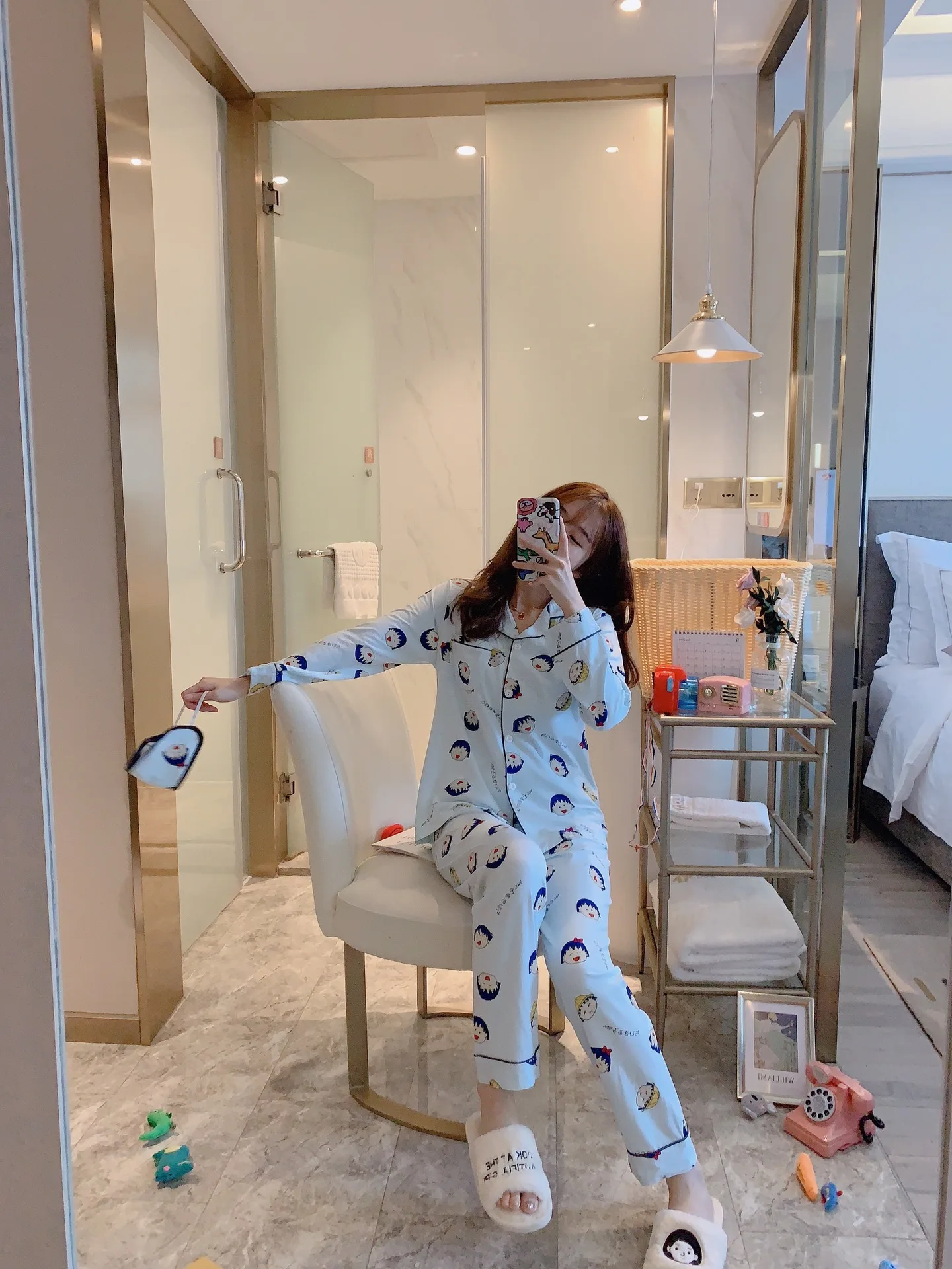

Autumn New Style Cherry Small Meatball Pajamas Homewear Set with Eye Patch