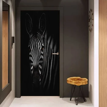 

3D Print Black Zebra Head Waterproof Entire Door Sticker Direct Stickers Door Wall Sticker DIY Mural Bedroom Home Decor
