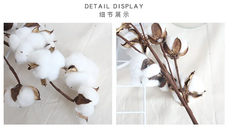 9 heads dried cotton stems natural artificial flower decorative Wedding home party living room long branch
