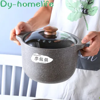 

3/4L Korean Wheat Rice Stone Pattern Glass Lid Ceramic Casserole Restaurant Kitchen Household Open Flame Heat-resistant Soup Pot