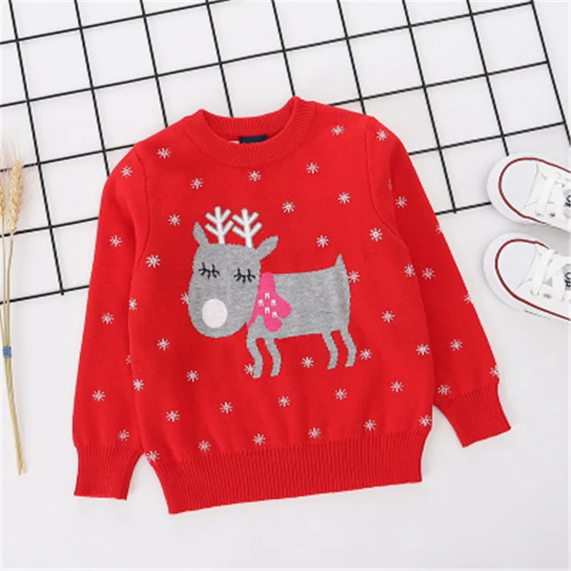 Christmas Sweater Baby Boys Girls High Quality Cotton Round-neck Knitted Children Clothes Cartoon Pattern Casual Kids Tops