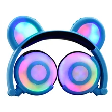 Детские bluetooth-наушники с медвежьими ушками, складной светодиодный фонарь, мигающий беспроводной наушник с кошачьими ушками