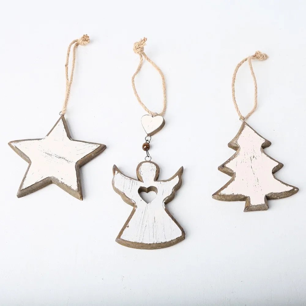

3Pcs/set Wooden Vintage Country Christmas Ornament Christmas Tree Five-pointed Star Angel Decorative Crafts Pendant